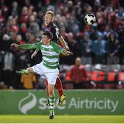 3 October 2014; Gary Shaw, Longford Town, in action against Conor Dunne, Shamrock Rovers B. SSE Airtricity League, Premier Division, Longford Town v Shamrock Rovers. Calling Stadium, Longford. Picture credit: David Maher / SPORTSFILE
