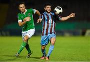 3 October 2014; Adam Wixted, Drogheda United, in action against Ross Gaynor, Cork City. SSE Airtricity League, Premier Division, Cork City v Drogheda United. Turner's Cross, Cork. Picture credit: Diarmuid Greene / SPORTSFILE