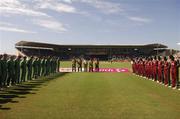 23 March 2007; The Ireland and West Indies team stand for a minutes silence before the game in rememberence of former President and Chairman of the ICU Bob Kerr. ICC Cricket World Cup, Group D, Ireland v West Indies, Sabina Park, Kingston, Jamaica. Picture credit: Pat Murphy / SPORTSFILE