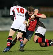 23 March 2007; Jerry Flannery, Munster, is tackled by David Humphreys and Stephen Ferris, Ulster. Magners League, Ulster v Munster, Ravenhill Park, Belfast, Co. Antrim. Picture credit: Oliver McVeigh / SPORTSFILE