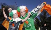 24 March 2007; Ireland supporters Mark O'Neill, aged 7 and Patrick Johnston, aged 14, from Tallaght, Dublin, outside Croke Park before the 2008 European Championship Qualifier against Wales. Republic of Ireland v Wales, Croke Park, Dublin. Photo by Sportsfile
