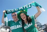 24 March 2007; Ireland supporters Tom Mooney, from Kildare, and Martina Duffy, from Blanchardstown, Dublin, outside Croke Park before the 2008 European Championship Qualifier against Wales. Republic of Ireland v Wales, Croke Park, Dublin. Picture credit: Brian Lawless / SPORTSFILE