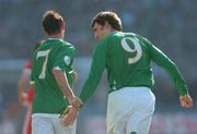 24 March 2007; Stephen Ireland, Republic of Ireland, celebrates with team-mate Kevin Kilbane after scoring his side's first goal. 2008 European Championship Qualifier, Republic of Ireland v Wales, Croke Park, Dublin. Picture credit: Brian Lawless / SPORTSFILE