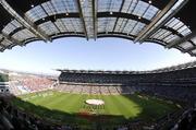 24 March 2007; The two teams line up for the National Anthems before the start of the game. 2008 European Championship Qualifier, Republic of Ireland v Wales, Croke Park, Dublin. Photo by Sportsfile *** Local Caption ***