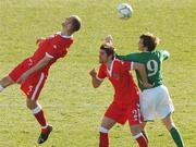 24 March 2007; Kevin Kilbane, Republic of Ireland, in action against Steven Evans, left, and Samuel Ricketts, Wales. 2008 European Championship Qualifier, Republic of Ireland v Wales, Croke Park, Dublin. Photo by Sportsfile *** Local Caption ***