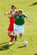 24 March 2007; Damien Duff, Republic of Ireland, in action against Gareth Bale, Wales. 2008 European Championship Qualifier, Republic of Ireland v Wales, Croke Park, Dublin. Photo by Sportsfile *** Local Caption ***