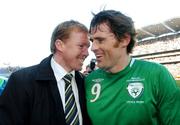 24 March 2007; Republic of Ireland manager Steve Staunton celebrates with Kevin Kilbane at the end of the game. 2008 European Championship Qualifier, Republic of Ireland v Wales, Croke Park, Dublin. Picture credit: David Maher / SPORTSFILE