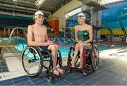 4 October 2014; Patrick Flanagan, aged 16, from Longford, and Albhe Kelly, aged 16, from Castleknock, Dublin, pictured at the Paralympics Ireland masterclass event in partnership with sponsors Mondelez at the National Aquatic Centre, Dublin. Leading Irish Paralympic swimmers and coaches were on hand to guide those who may have the potential to compete for Ireland at a future Paralympic Games  through a tailored masterclass training and education session. National Aquatic Centre, Dublin. Picture credit: Barry Cregg / SPORTSFILE