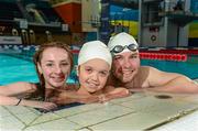 4 October 2014; Irish Paralympic swimmers Ellen Keane and Darragh McDonald with Dylan Prenderville, aged 10, from Clonlara, Co. Clare, at the Paralympics Ireland masterclass event in partnership with sponsors Mondelez at the National Aquatic Centre, Dublin. Leading Irish Paralympic swimmers and coaches were on hand to guide those who may have the potential to compete for Ireland at a future Paralympic Games  through a tailored masterclass training and education session. National Aquatic Centre, Dublin. Picture credit: Barry Cregg / SPORTSFILE
