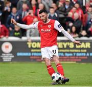 5 October 2014; Killian Brennan, St Patrick's Athletic, shoots to score his side's first goal. FAI Ford Cup, Semi-Final, St Patrick’s Athletic v Finn Harps. Richmond Park, Dublin. Picture credit: David Maher / SPORTSFILE
