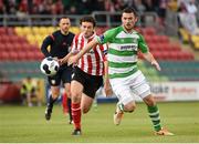 5 October 2014; Ryan Brennan, Shamrock Rovers, in action against Barry McNamee, Derry City.  FAI Ford Cup, Semi-Final, Shamrock Rovers v Derry City. Tallaght Stadium, Tallaght, Co. Dublin. Photo by Sportsfile