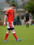 5 October 2014; A dejected Paddy Andrews, St Brigids, leaves the field after the game. Dublin County Senior Championship Quarter-Final, St Judes v St Brigids. O'Toole Park, Crumlin, Dublin. Picture credit: Piaras Ó Mídheach / SPORTSFILE