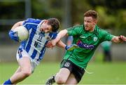 5 October 2014; Ryan Basquel, Ballyboden, in action against Ciaran McHugh, Lucan Sarsfields. Dublin County Senior Championship Quarter-Final, Ballyboden v Lucan Sarsfields. O'Toole Park, Crumlin, Dublin. Picture credit: Piaras Ó Mídheach / SPORTSFILE