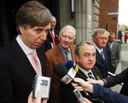 23 March 2007; The valuable role that sport can play in influencing the driving behaviour of motorists and in reducing the number of deaths on Irish roads is to be fully explored at a unique meeting to held in Dublin. The meeting had been arranged by the Minister for Arts, Sport and Tourism, John O’Donoghue, T.D. and took place in his Department in an effort to ensure that the country’s three leading sports organisations exploit all opportunities to promote the safe driving message. Pictured at the meeting; from left, John Delaney, Chief Executive, FAI, Gay Byrne, Chairman, Road Safety Authority, Nickey Brennan, President of the GAA, and John O'Donoghue, TD, Minister for Arts, Sport & Tourism. Department of Arts, Sport and Tourism, Kildare Street, Dublin. Picture credit: Brendan Moran / SPORTSFILE