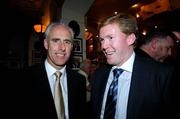 23 March 2007; Former Republic of Ireland International manager Mick McCarthy, left, with current Republic of Ireland manager Steve Staunton, attends an International dinner hosted by the Football Association of Ireland. Burlington Hotel, Dublin. Picture credit: David Maher / SPORTSFILE