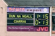 25 March 2007; The scoreboard at the final whistle. Allianz National Football League, Division 1A, Round 5, Donegal v Kerry, Letterkenny, Donegal. Picture credit: Oliver McVeigh / SPORTSFILE