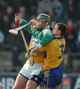 25 March 2007; Joe Bregin, Offaly, is tackled by Brian O'Connell, Clare. Allianz National Hurling League, Division 1A, Round 4, Offaly v Clare, Birr, Co. Offaly. Picture credit: Ray McManus / SPORTSFILE