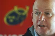 26 March 2007; Head coach Declan Kidney speaking during a Munster rugby Press Conference ahead of their Heineken Cup quarter-final against Llanelli Scarlets on Friday next. Musgrave Park, Co. Cork. Picture credit: Brendan Moran / SPORTSFILE