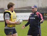26 March 2007; Hooker Jerry Flannery speaks with defence coach Tony McGahan during Munster rugby squad training. Musgrave Park, Co. Cork. Picture credit: Brendan Moran / SPORTSFILE