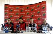 26 March 2007; Munster players, from left, Alan Quinlan, Donncha O'Callaghan, Ronan O'Gara and Peter Stringer during a Munster rugby Press Conference ahead of their Heineken Cup quarter-final against Llanelli Scarlets on Friday next. Musgrave Park, Co. Cork. Picture credit: Brendan Moran / SPORTSFILE
