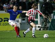 26 March 2007; Pat McCourt, Derry City, in action against Aidan O'Kane, Linfield. Setanta Cup Group 1, Derry City v Linfield, Brandywell, Derry. Picture credit: Oliver McVeigh / SPORTSFILE