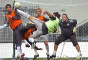 27 March 2007; Republic of Ireland players Stephen Kelly and Stephen Hunt block the shot from their team-mate Kevin Kilbane during squad training. Republic of Ireland Soccer Training, Croke Park, Dublin. Picture credit: David Maher / SPORTSFILE