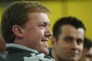 27 March 2007; Republic of Ireland manager Steve Staunton, under the watchful eye of goalkeeper Shay Given, speaks at a press conference ahead of their 2008 European Championship Qualifier against Slovakia. Croke Park, Dublin. Picture credit: Ray McManus  / SPORTSFILE