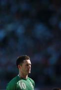 24 March 2007; Republic of Ireland captain Robbie Keane stands for the National Anthem before the match. 2008 European Championship Qualifier, Republic of Ireland v Wales, Croke Park, Dublin. Picture credit: Brian Lawless / SPORTSFILE