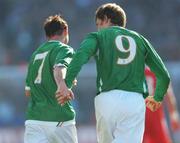 24 March 2007; Stephen Ireland, Republic of Ireland, celebrates with team-mate Kevin Kilbane, right, after scoring his side's first goal. 2008 European Championship Qualifier, Republic of Ireland v Wales, Croke Park, Dublin. Picture credit: Brian Lawless / SPORTSFILE