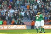 24 March 2007; Republic of Ireland players Paul McShane, left, and John O'Shea celebrate after the match. 2008 European Championship Qualifier, Republic of Ireland v Wales, Croke Park, Dublin. Picture credit: Brian Lawless / SPORTSFILE