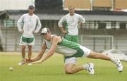 28 March 2007; Ireland's Boyd Rankin in action during team training while team-mates John Mooney and Kenny Carroll, right, look on. The Bourda Grounds, Georgetown, Guyana. Picture credit: Pat Murphy / SPORTSFILE