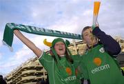 28 March 2007; Ireland supporters and cousins Laura Finegan, age 11, and Stephen Finegan, 12, from Dublin, outside Croke Park before the 2008 European Championship Qualifier against Slovakia. Republic of Ireland v Slovakia, Croke Park, Dublin. Picture credit: Brian Lawless / SPORTSFILE