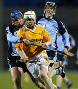 28 March 2007; Neil McMannus, Antrim, in action against Gregg Bennett and Ronan Fallon, Dublin. Allianz National Hurling League, Division 1B, Round 2, Casement Park, Belfast, Co. Antrim. Picture credit: Russell Pritchard / SPORTSFILE