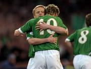 28 March 2007; Kevin Doyle, Republic of Ireland, with team-mate Damien Duff after scoring his side's first goal. 2008 European Championship Qualifier, Republic of Ireland v Slovakia, Croke Park, Dublin. Picture credit: Brian Lawless / SPORTSFILE