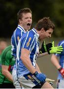 5 October 2014; Dara Nelson, right, and Robbie McDaid, Ballyboden, celebrate winning a free late in the game. Dublin County Senior Championship Quarter-Final, Ballyboden v Lucan Sarsfields. O'Toole Park, Crumlin, Dublin. Picture credit: Piaras Ó Mídheach / SPORTSFILE