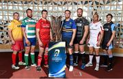 6 October 2014; Club representatives, from left, Ken Owens, Scarlets, Antonio Pavanello, Treviso, Peter O'Mahony, Munster, Jamie Heaslip, Leinster, Alun-Wyn Jones, Ospreys, Rory Best, Ulster, and Henry Pyrgos, Glasgow Warriors, at the launch of the European Rugby Champions Cup and European Rugby Challenge Cup. Convention Centre Dublin, Spencer Dock, North Wall Quay, Dublin. Picture credit: Stephen McCarthy / SPORTSFILE