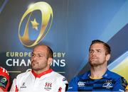 6 October 2014; Ulster's Rory Best, left, and Leinster's Jamie Heaslip at the launch of the European Rugby Champions Cup and European Rugby Challenge Cup. Convention Centre Dublin, Spencer Dock, North Wall Quay, Dublin. Picture credit: Stephen McCarthy / SPORTSFILE