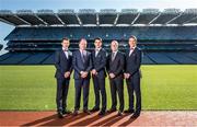 6 October 2014; The GAA/GPA has announced details of their partnership with Ireland's largest independent men's clothing retailer, Best Menswear, at a reception in Croke Park. This partnership is for an initial two year period up to and including 2016. This arrangement is the latest in the joint venture between the GAA and the GPA and will contribute to the GPA Player Welfare Programmes. In attendance at the announcement are, from left, TJ Reid, Kilkenny, John Smith, co-owner, Best Menswear, Danny Sutcliffe, Dublin, David Jones, co-owner, Best Menswear, and Aidan Walsh, Cork. Croke Park, Dublin. Picture credit: Brendan Moran / SPORTSFILE