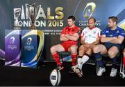 6 October 2014; Munster's Peter O'Mahony, Ulster's Rory Best and Leinster's Jamie Heaslip at the launch of the European Rugby Champions Cup and European Rugby Challenge Cup. Convention Centre Dublin, Spencer Dock, North Wall Quay, Dublin. Picture credit: Stephen McCarthy / SPORTSFILE