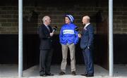6 October 2014; RTÉ racing pundit Ted Walsh, left, jockey Barry Geraghty and John Boyle, right, CEO Boylesports, at a Boylesports photocall to announce their sponsorship of RTÉ's Racing Coverage. Fairyhouse, Co. Meath. Photo by Sportsfile