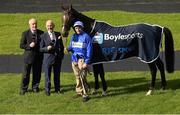 6 October 2014; RTÉ racing pundit Ted Walsh, left, jockey Barry Geraghty, right, and John Boyle, CEO Boylesports, at a Boylesports photocall to announce their sponsorship of RTÉ's Racing Coverage. Fairyhouse, Co. Meath. Photo by Sportsfile