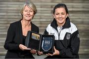 6 October 2014; Raheny United's Katie McCabe receives the Continental Tyres Women's National League Player of the Month Award for September from Sue Ronan, Republic of Ireland women’s international team manager. FAI Headquarters, Abbotstown, Dublin. Picture credit: Barry Cregg / SPORTSFILE