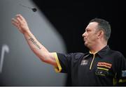 6 October 2014; Darren Webster in action during his match with Andrew Gilding. Partypoker.com World Grand Prix First Round, Citywest Hotel, Saggart, Co. Dublin. Picture credit: Stephen McCarthy / SPORTSFILE