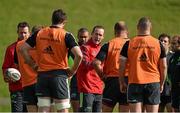 7 October 2014; Munster assistant coach Ian Costello speaks to players during squad training ahead of their Guinness PRO12, Round 6, match against Scarlets on Friday. Munster Rugby Squad Training, University of Limerick, Limerick. Picture credit: Diarmuid Greene / SPORTSFILE
