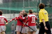 25 March 2007; Claire McMahon is congratulted by Claire McKee, left, Pegasus, after scoring her sides only goal. ESB Irish Women's Hockey Senior Cup Final, Pembroke Wanderers v Pegasus, Belfield, Dublin. Picture credit: Ray Lohan / SPORTSFILE  *** Local Caption ***