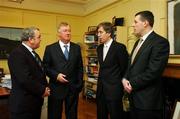 23 March 2007; The valuable role that sport can play in influencing the driving behaviour of motorists and in reducing the number of deaths on Irish roads is to be fully explored at a unique meeting to held in Dublin. The meeting had been arranged by the Minister for Arts, Sport and Tourism, John O’Donoghue, T.D. and took place in his Department in an effort to ensure that the country’s three leading sports organisations exploit all opportunities to promote the safe driving message. Pictured at the meeting; from left, Nickey Brennan, President, GAA, John O'Donoghue, |TD, Minister for Arts, Sport and Tourism, John Delaney, Chief Executive, FAI and Philip Browne, Chief Executive, IRFU. Department of Arts, Sport and Tourism, Kildare Street, Dublin. Picture credit: Brendan Moran / SPORTSFILE