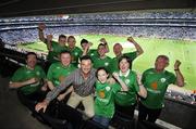 28 March 2007; Former Irish International and Charity You're a star winner John Aldridge cheers in Ireland with eircom.net competition winner Chris O'Brien and family at last nights Euro 2008 qualifier agains Slovakia in Croke park  Dubliner and avid soccer supporter, Chris was chosen from over 10,000 entrants in the eircom.net  /always on for soccer competition. Chris with his family and friendswere wined and dined as they took in last nights game in their own VIP Corporate box. They finished off the evening in style with an overnight stay in a 4 star city centre hotel. 2008 European Championship Group D Qualifier, Ireland v Slovakia, Croke Park, Dublin. Picture credit: Ray McManus / SPORTSFILE