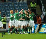 28 March 2007; Kevin Doyle,10, Republic of Ireland, celebrates his goal against Slovakia with team-mates from left Paul McShane, Richard Dunne,5, Aiden McGeady,8, John O'Shea and Stephen Ireland. 2008 European Championship Qualifier, Republic of Ireland v Slovakia, Croke Park, Dublin. Picture credit: Matt Browne / SPORTSFILE