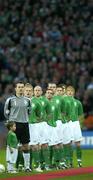 28 March 2007; The Republic of Ireland team led by captain Shay Given stand for the National Anthem. 2008 European Championship Qualifier, Republic of Ireland v Slovakia, Croke Park, Dublin. Picture credit: Brian Lawless / SPORTSFILE