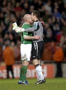 28 March 2007; Republic of Ireland captain Shay Given celebrates with team-mate Lee Carsley after the match. 2008 European Championship Qualifier, Republic of Ireland v Slovakia, Croke Park, Dublin. Picture credit: Brian Lawless / SPORTSFILE